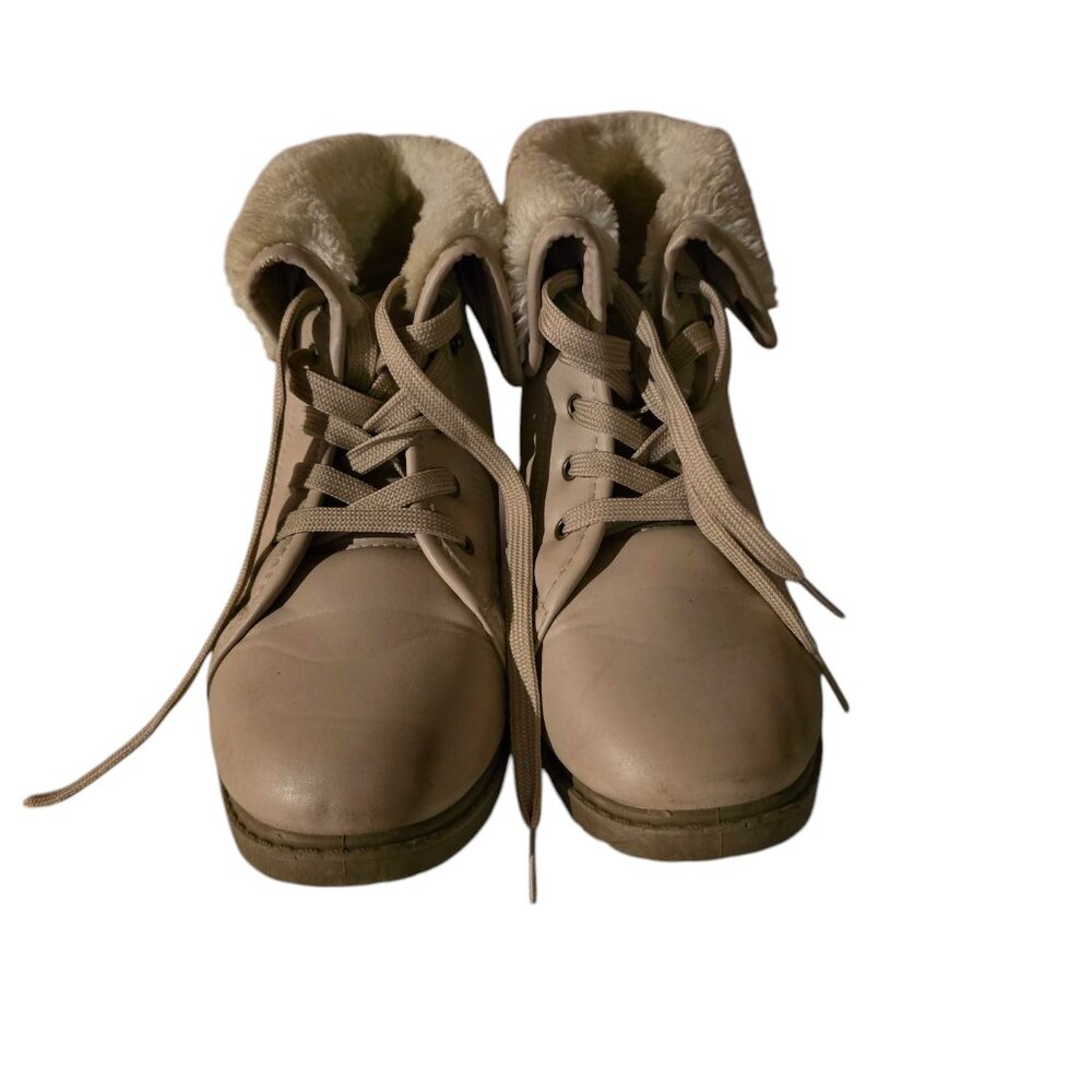 Extremely Me Tan Boots Faux Fur Lining Girls Size 2 Lace Up